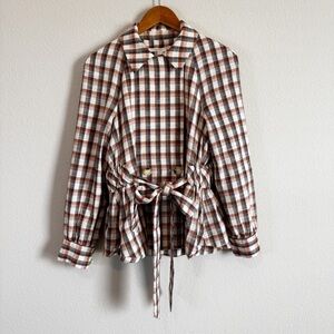 Veronica Beard Lin Plaid Belted Peplum Blazer Jacket Size Small